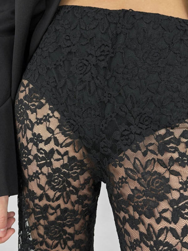 TWOTWINSTYLE Sexy Lace Sheer Trousers For Women High Waist Hollow Out Soild Summer Clothing Style