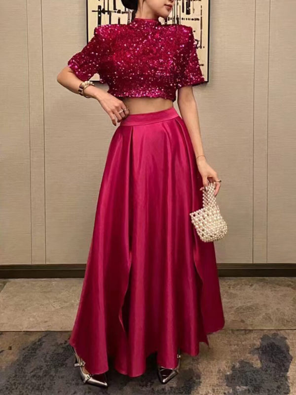 TWOTWINSTYLE Elegant Two Piece Sets For Women Stand Collar Spliced Fashion Clothing