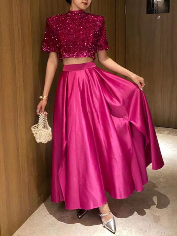 TWOTWINSTYLE Elegant Two Piece Sets For Women Stand Collar Spliced Fashion Clothing