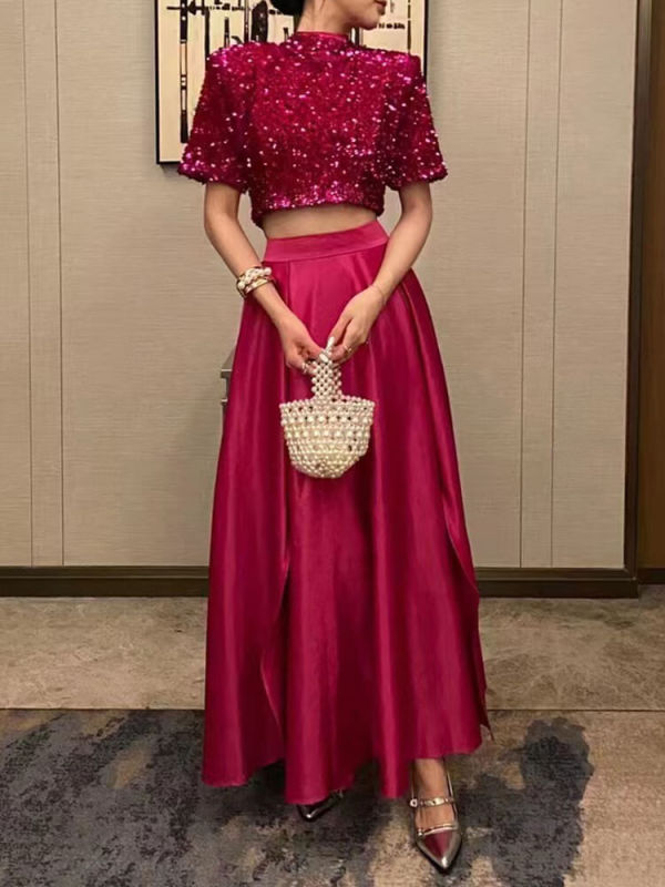TWOTWINSTYLE Elegant Two Piece Sets For Women Stand Collar Spliced Fashion Clothing