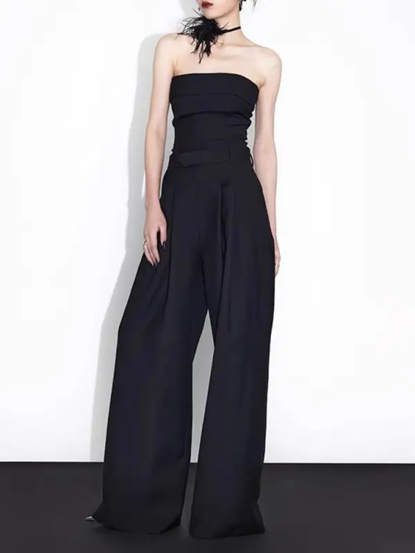 TWOTWINSTYLE Patchwork Folds Jumpsuit For Women Strapless Sleeveless Clothing