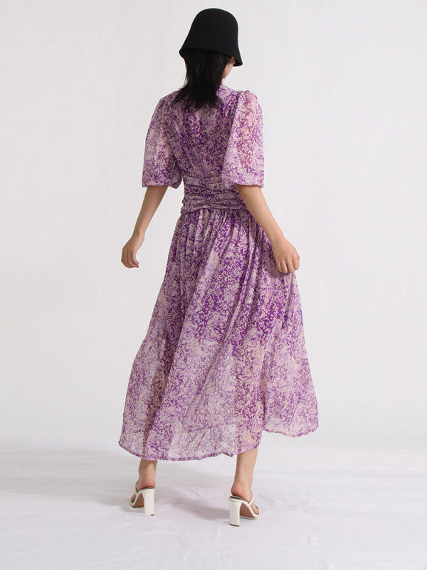 TWOTWINSTYLE Printing Maxi Dresses For Women  V Neck Half Sleeve Clothing New
