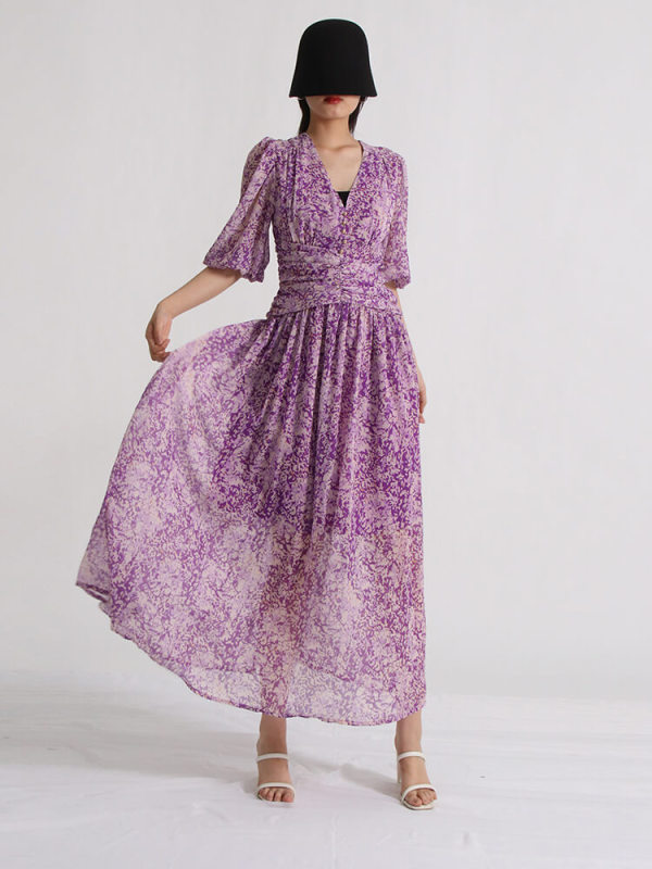 TWOTWINSTYLE Printing Maxi Dresses For Women  V Neck Half Sleeve Clothing New