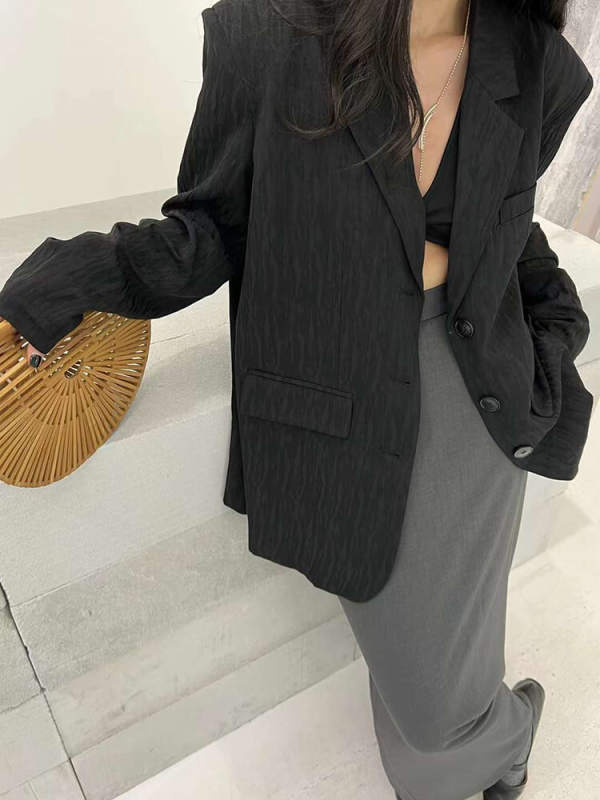 TWOTWINSTYLE Womens Blazer Tailored Collar Patchwork Pockets Loose Fashion Clothing