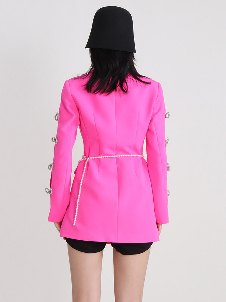 TWOTWINSTYLE Korean Mini Dress For Women Notched Hollow Out Long Sleeve Diamond Belt Solid  Fashion Clothing