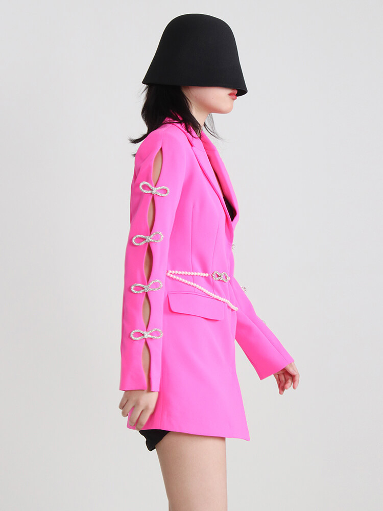 TWOTWINSTYLE Korean Mini Dress For Women Notched Hollow Out Long Sleeve Diamond Belt Solid  Fashion Clothing