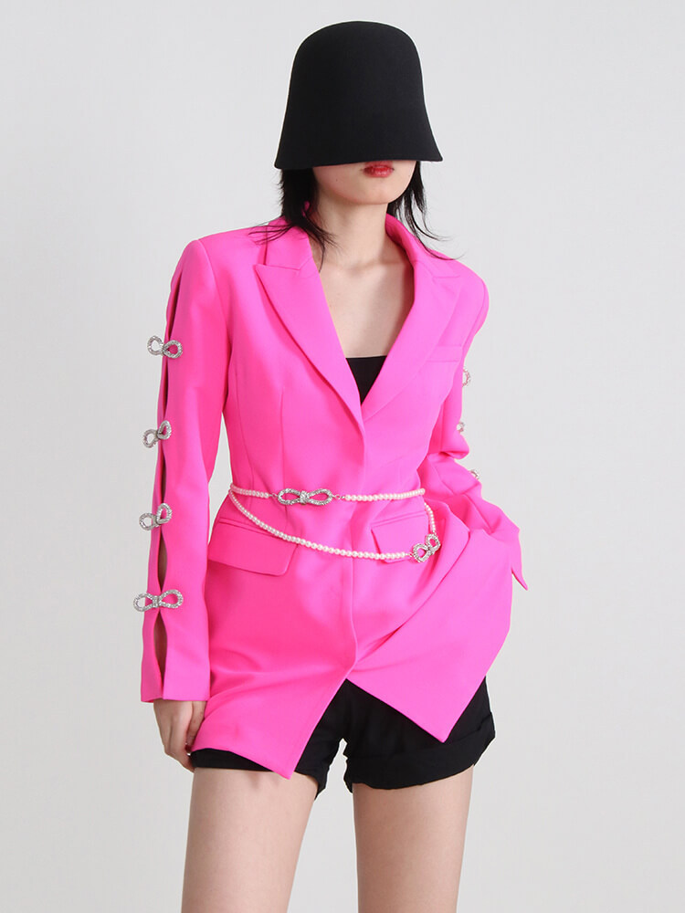 TWOTWINSTYLE Korean Mini Dress For Women Notched Hollow Out Long Sleeve Diamond Belt Solid  Fashion Clothing