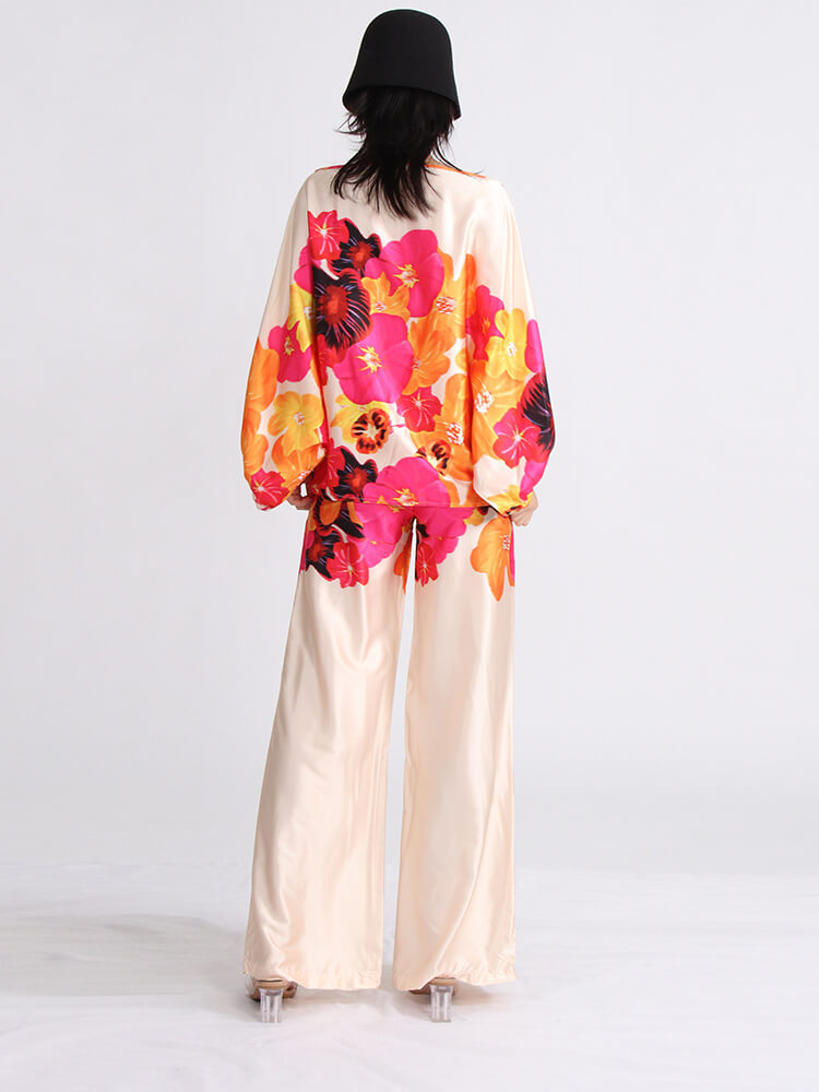 TWOTWINSTYLE Printing Two Piece Sets For Women  Slash Neck Lantern Sleeve Fashion Clothing