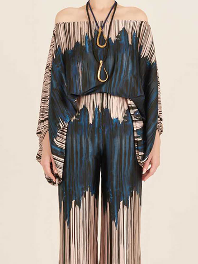 TWOTWINSTYLE Printing Two Piece Sets For Women  Slash Neck Lantern Sleeve Fashion Clothing