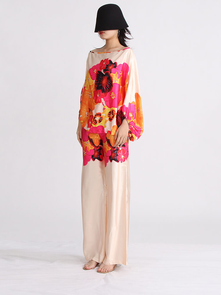 TWOTWINSTYLE Printing Two Piece Sets For Women  Slash Neck Lantern Sleeve Fashion Clothing