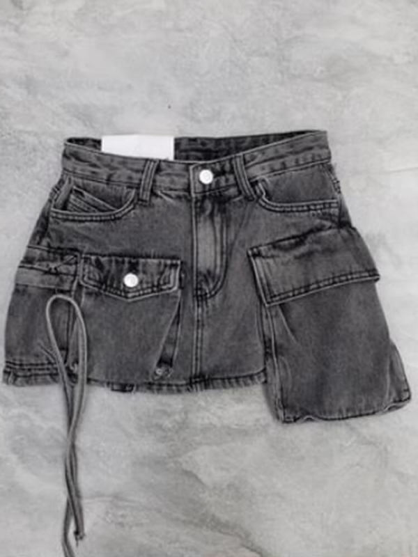 TWOTWINSTYLE Minimalist Patchwork Pocket Skirts For Women High Waist A line Mini Clothing
