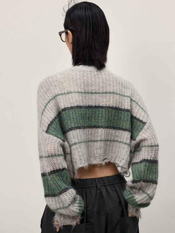 TWOTWINSTYLE Striped Casual Pullover Knitting Sweaters For Women Round Neck Fashion Clothing
