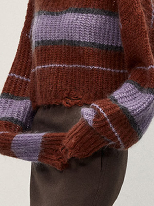 TWOTWINSTYLE Striped Casual Pullover Knitting Sweaters For Women Round Neck Fashion Clothing