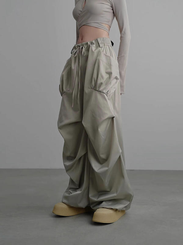 TWOTWINSTYLE Solid Loose Cargo Pants For Women High Waist Full Length Patchwork Drawstring Fashion Clothing