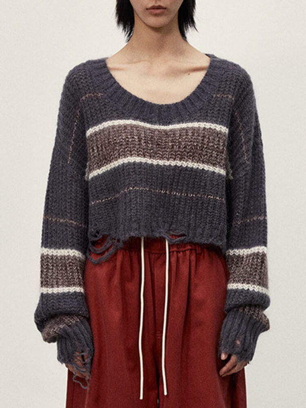 TWOTWINSTYLE Striped Casual Pullover Knitting Sweaters For Women Round Neck Fashion Clothing