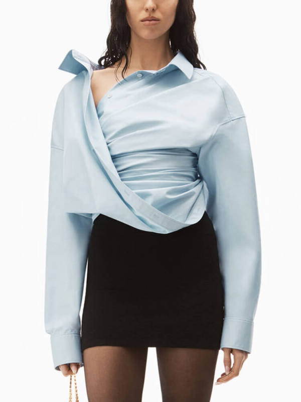 TWOTWINSTYLE Solid Irregular Designer Blouses For Women Lapel Long Sleeve Fashion Clothes
