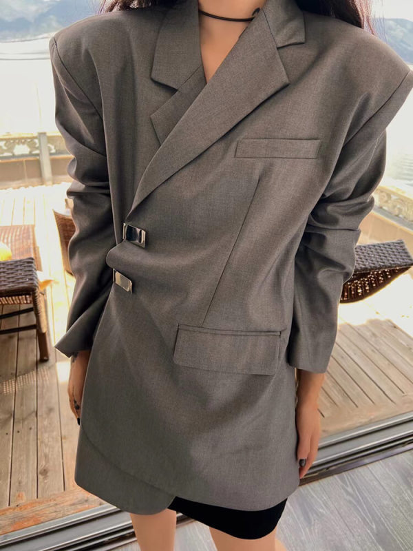 TWOTWINSTYLE Solid Minimalist Blazers For Women Notched Collar Long Sleeve Fashion Clothes