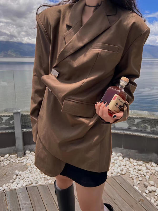 TWOTWINSTYLE Solid Minimalist Blazers For Women Notched Collar Long Sleeve Fashion Clothes