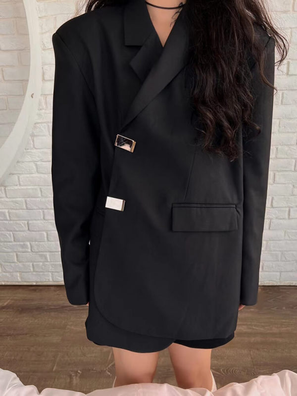 TWOTWINSTYLE Solid Minimalist Blazers For Women Notched Collar Long Sleeve Fashion Clothes