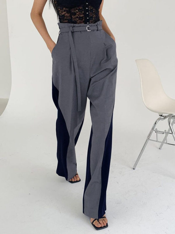 TWOTWINSTYLE Spliced Drawstring Wide Leg Pants For Women  Loose Casual Fashion Clothing