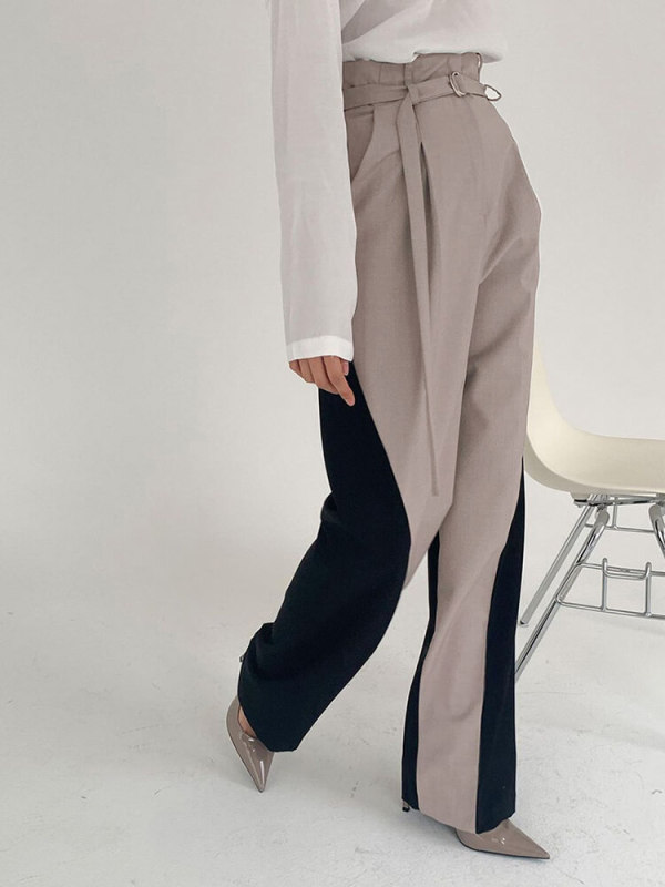 TWOTWINSTYLE Spliced Drawstring Wide Leg Pants For Women  Loose Casual Fashion Clothing