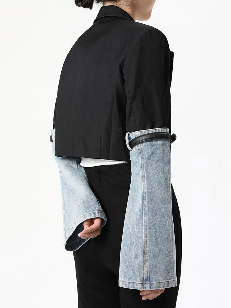 TWOTWINSTYLE Denim Patchwork  Coats For Women Long Sleeve Spliced  Fashion Clothing New