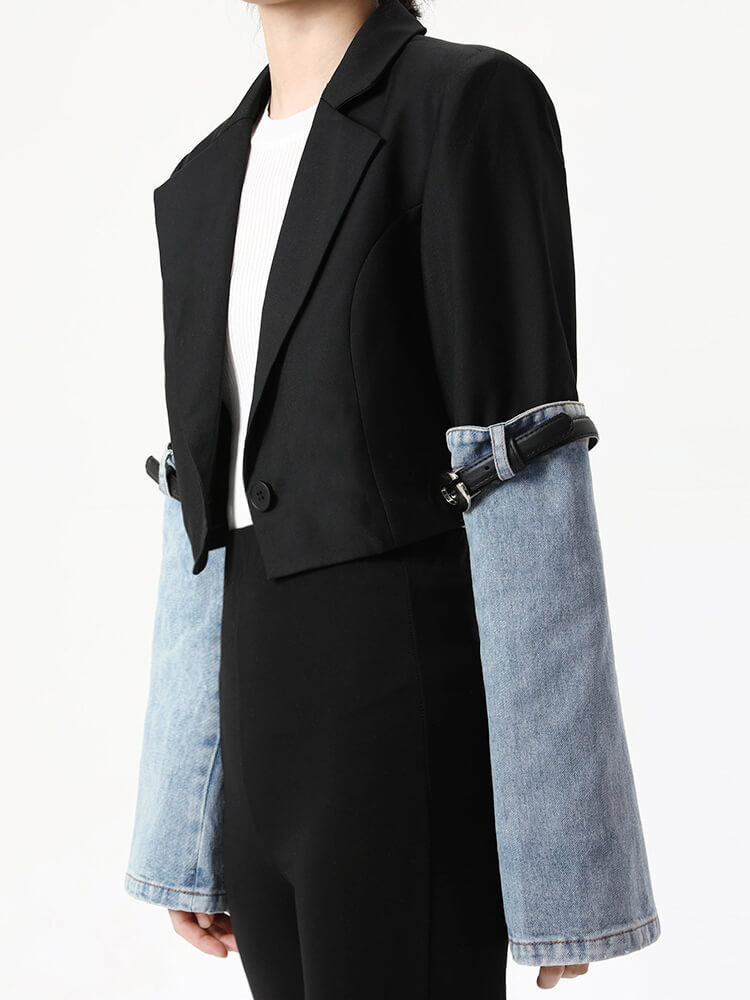 TWOTWINSTYLE Denim Patchwork  Coats For Women Long Sleeve Spliced  Fashion Clothing New