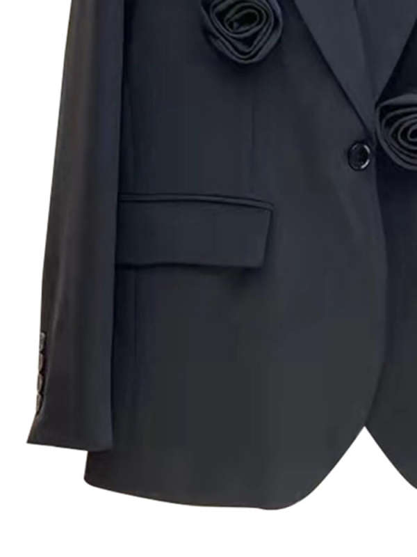 TWOTWINSTYLE Solid Spliced Floral Blazers For Women Notched Collar Long Sleeve Buttons Fashion CLothing