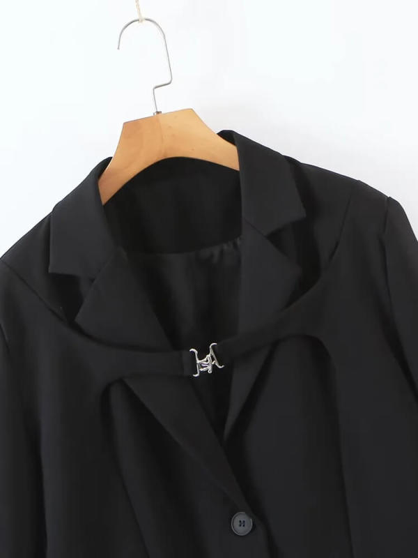 TWOTWINSTYLE Solid Casual Spliced Pockets Blazers For Women Notched Collar Long Sleeve Button Chic Fashion Clothing
