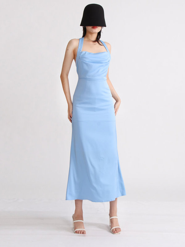 TWOTWINSTYLE Off Shoulder Dresses For Women Halter Sleeveless High Waist Fashion Clothing