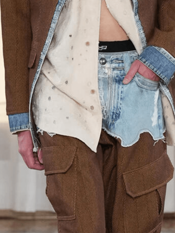 TWOTWINSTYLE Spliced Denim Chic Blazers For Women Notched Collar Streetwear Clothing