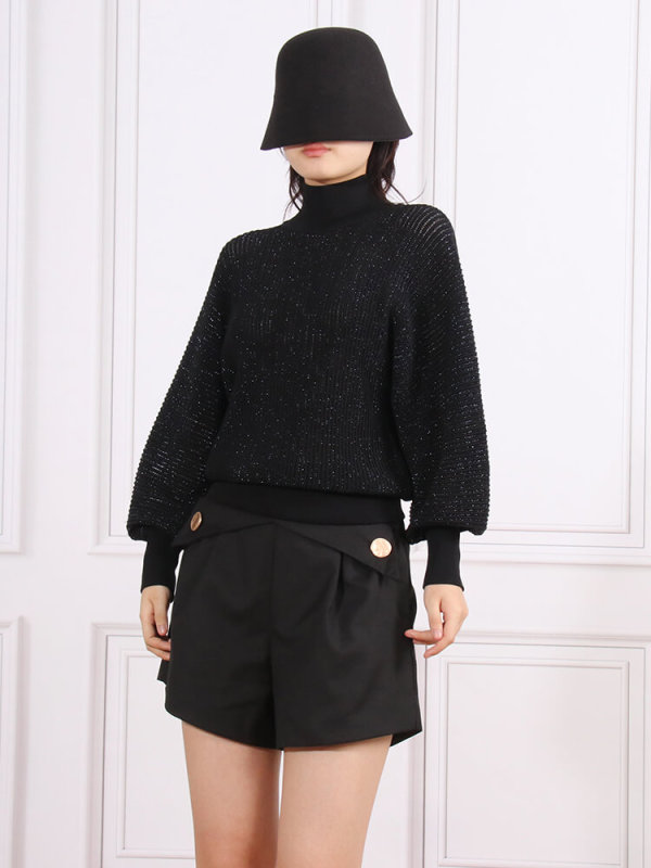 TWOTWINSTYLE Fashion Chic Pullover Sweaters For Women Turtleneck Lantern Sleeve Solid Casual Fashion Clothing