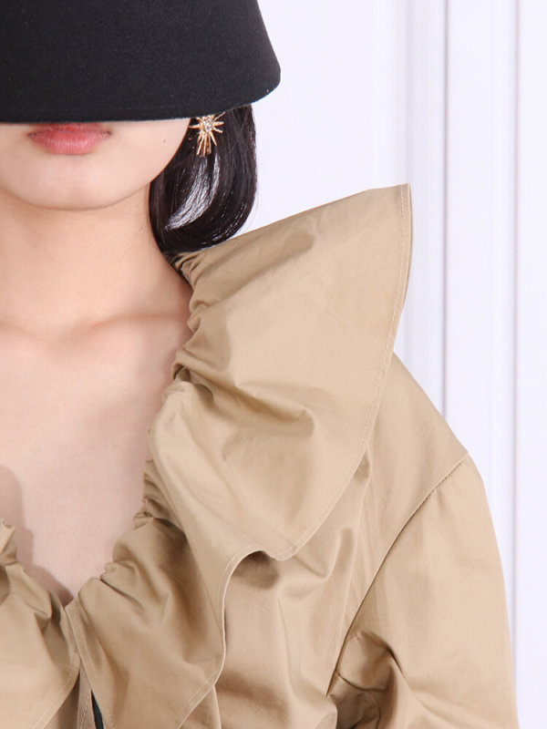TWOTWINSTYLE Spliced Drawstring Trenches For Women Lapel Long Sleeve Belt Fashion Coat Clothing