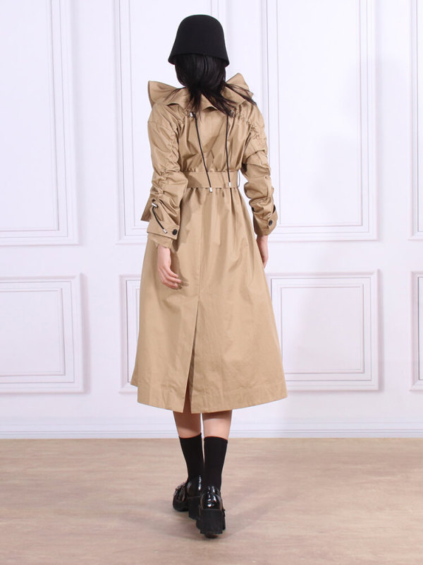 TWOTWINSTYLE Spliced Drawstring Trenches For Women Lapel Long Sleeve Belt Fashion Coat Clothing