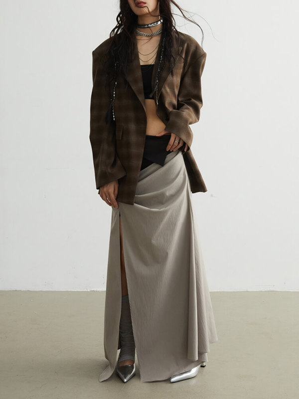 TWOTWINSTYLE Split  Irregular Chic Skirts For Women High Waist Tunic Vintage Ruched Fashion New