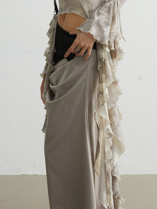TWOTWINSTYLE Split  Irregular Chic Skirts For Women High Waist Tunic Vintage Ruched Fashion New