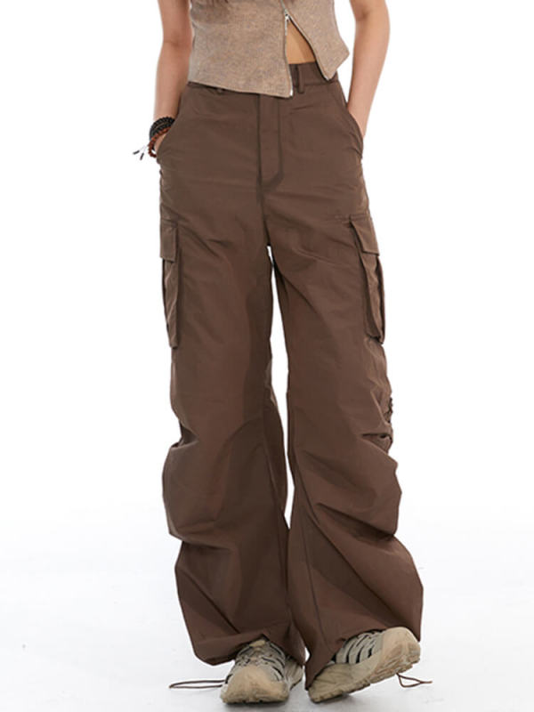 TWOTWINSTYLE Solid  Pockets Loose Cargo Pants For Women Spliced Folds Fashion
