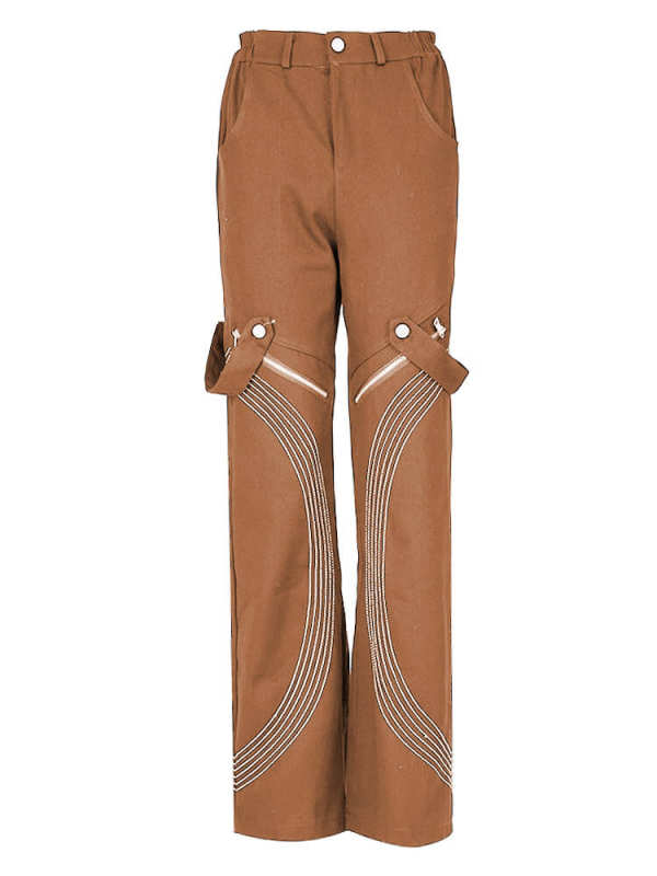 TWOTWINSTYLE Solid  Zipper Binding Straight Leg Jeans For Women Denim Fashon Clothing