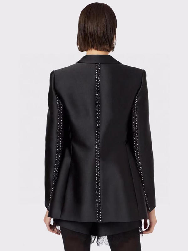 TWOTWINSTYLE  Blazers For Women Notched Collar Long Sleeve Patchwork Diamonds Chic Blazer Female Fashion 2023
