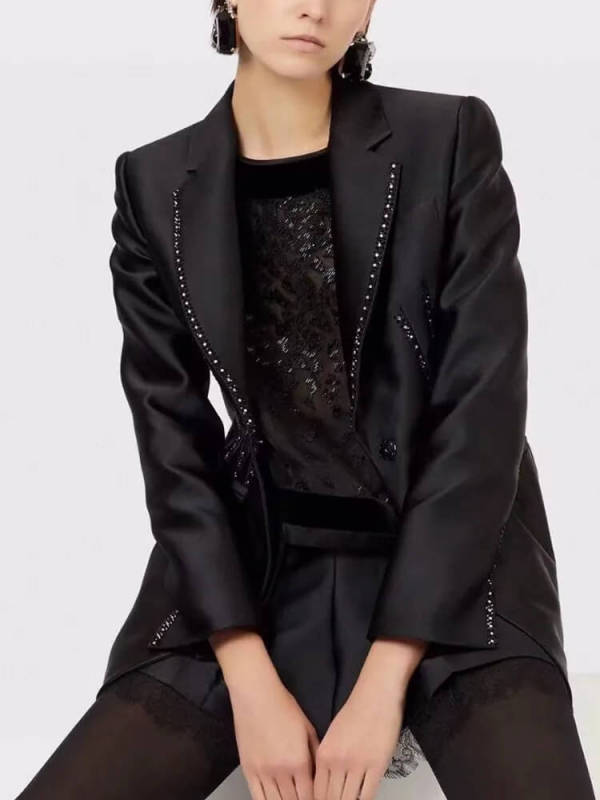 TWOTWINSTYLE  Blazers For Women Notched Collar Long Sleeve Patchwork Diamonds Chic Blazer Female Fashion 2023