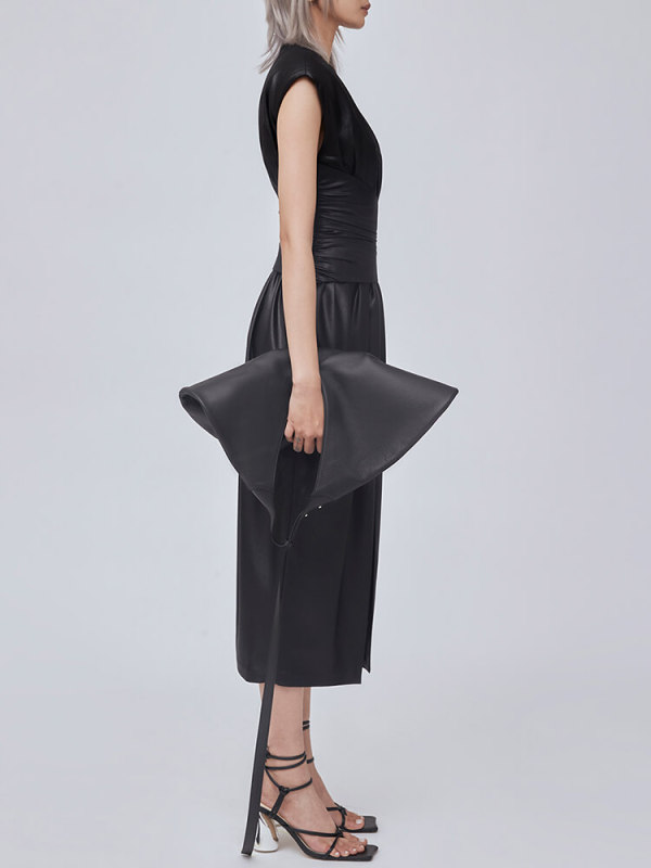 TWOTWINSTYLE  Slimming Tunic Dresses For Women Round Neck Sleeveless   Folds Split Clothing