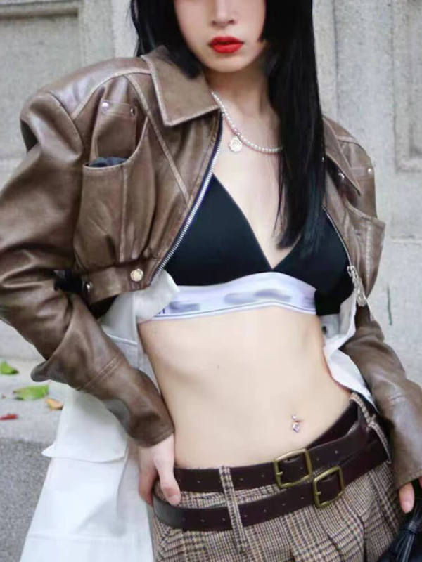 TWOTWINSTYLE Detachable Vintage Jackets For Women Lapel Long Sleeve Patchwork Zipper Fashion Clothing