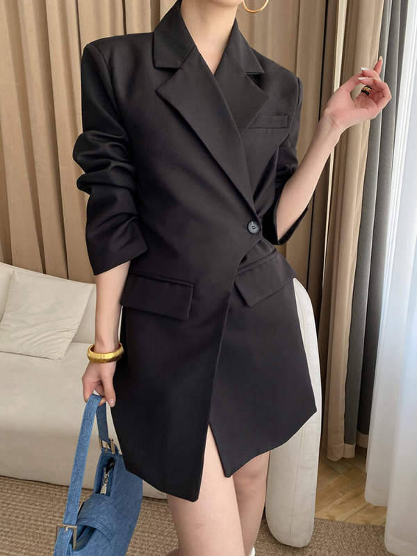 TWOTWINSTYLE Dresses For Women Notched Collar Long Sleeve High Waist Mini Summer Dress Female Fashion 2023