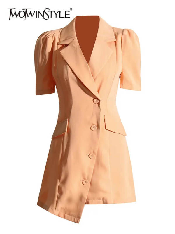 TWOTWINSTYLE  Button Dresses For Women Lapel Short Sleeve High Waist Mini Dress  Fashion Clothing New