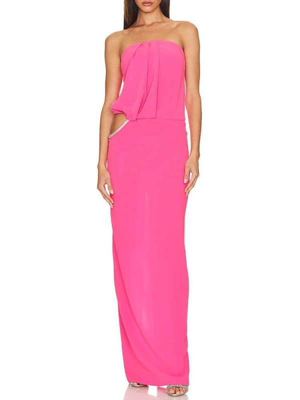 TWOTWINSTYLE Spliced Diamonds Hollow Out Dresses For Women Strapless Sleeveless  Split Slimming  Clothing New