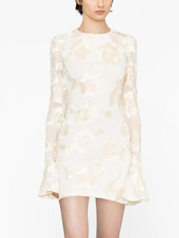 TWOTWINSTYLE Dresses For Women Round Neck Flare Sleeve High Waist Backless Fashion Clothing