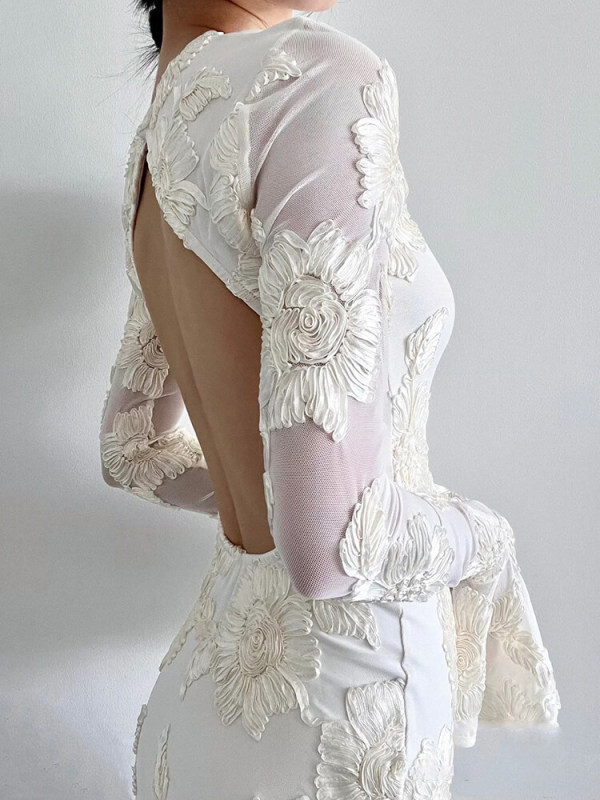 TWOTWINSTYLE Dresses For Women Round Neck Flare Sleeve High Waist Backless Fashion Clothing