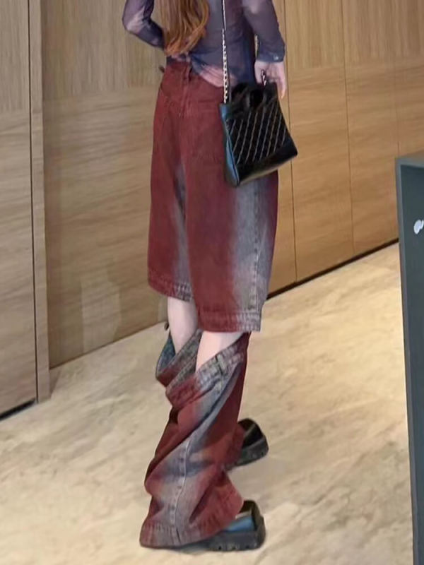 TWOTWINSTYLE Separating  Denim Pants For Women High Waist   Button Fashion Clothing