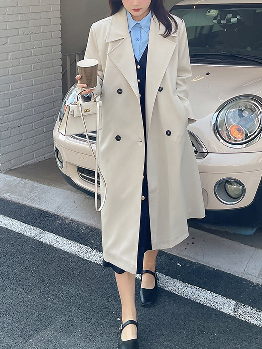 TWOTWINSTYLE Trench Coat  For Women Long Sleeve High Waist Patchwork Button Trench Clothing  New