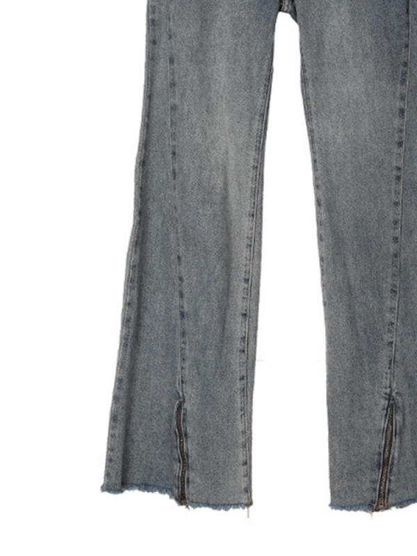 TWOTWINSTYLE Spliced Zipper  Flare Pants For Women High Waist Slimming  Straight Leg Jeans Fashuon Clothing